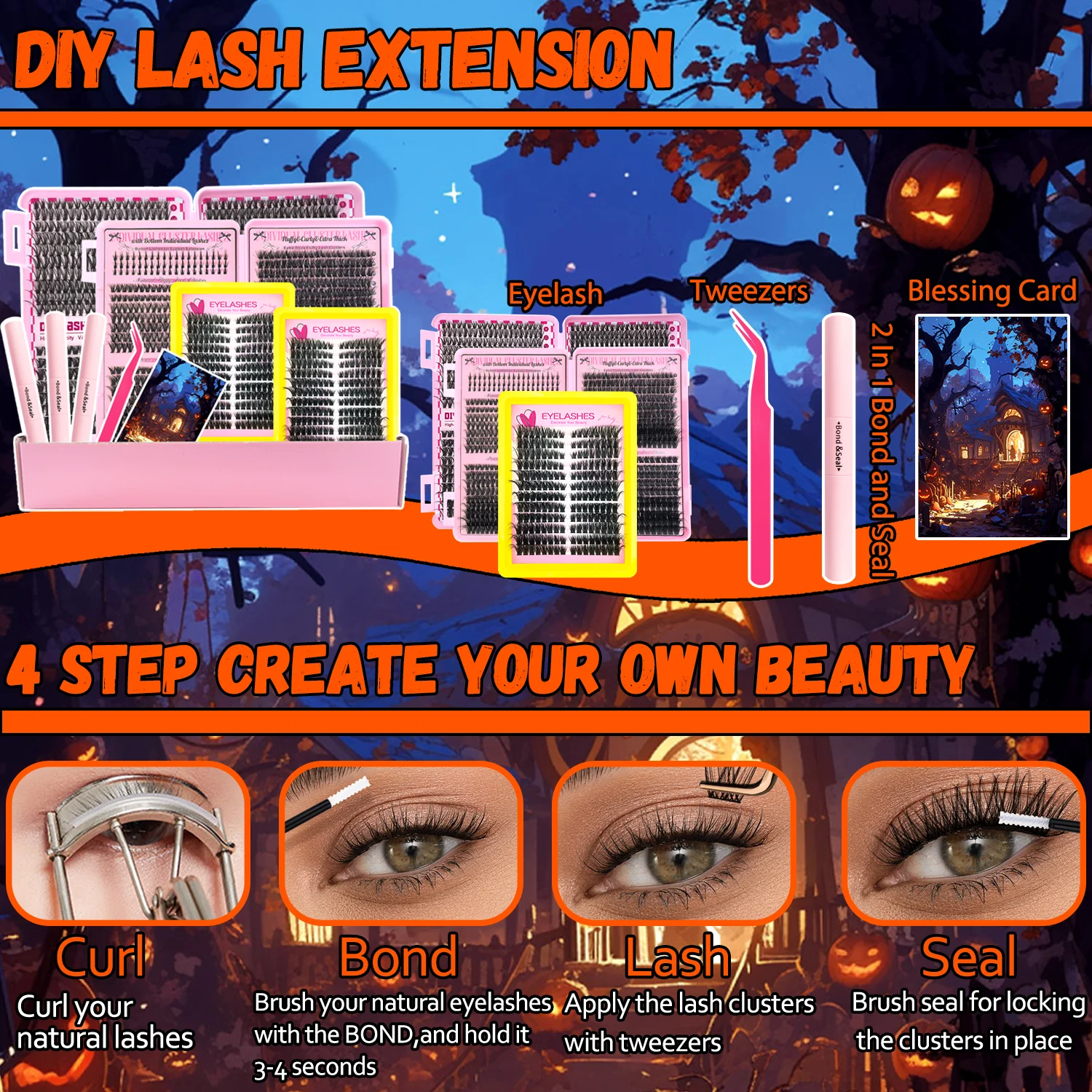 Mixed Length Individual False Eyelashes Ki Gift Box, Natural Thick Look Eyelash Extensions with Lash Bond and Seal & Tweezers.