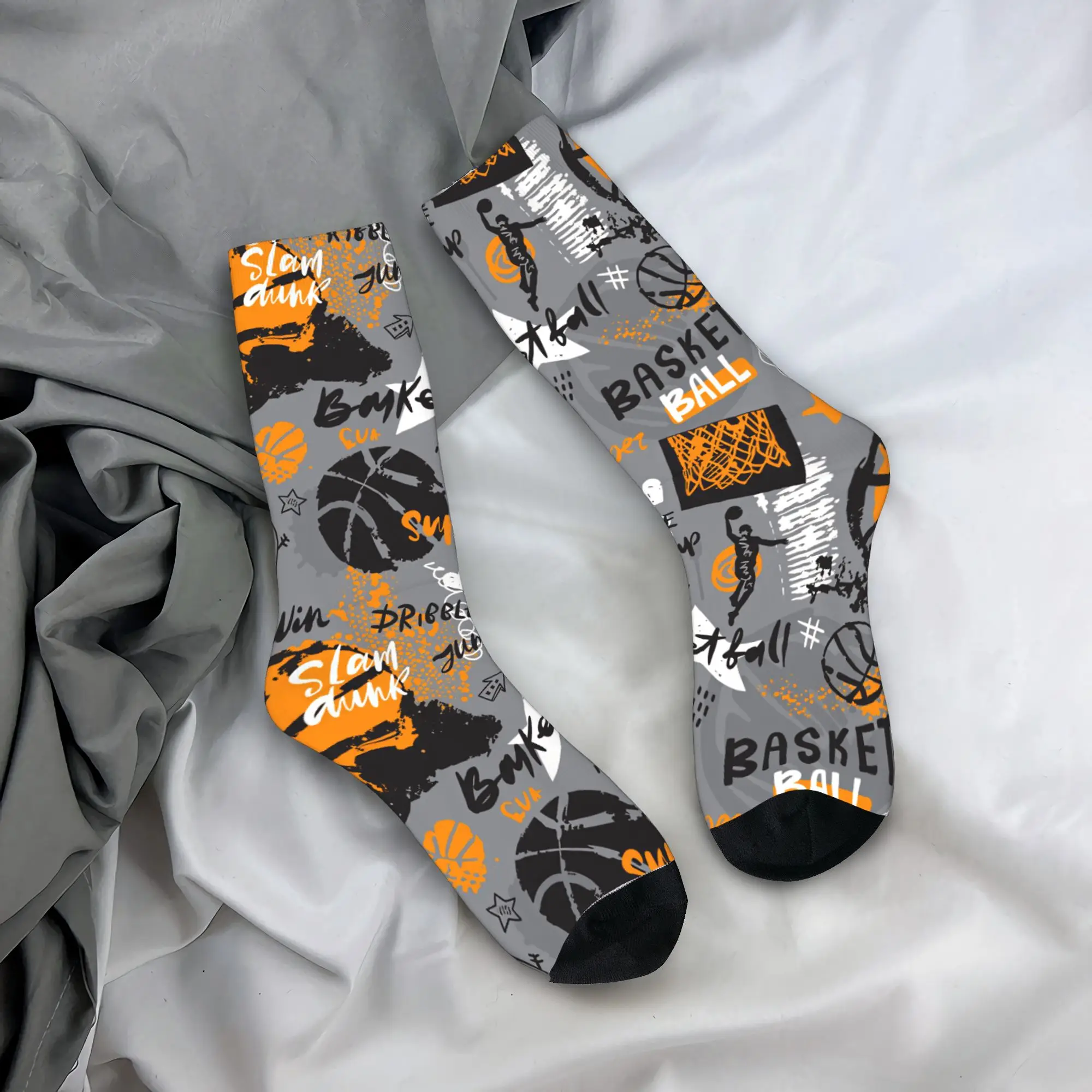 Graffiti Basketball Sport Seamless Pattern Stockings Men  Socks Breathable Funny Socks Winter Skateboard Non Skid Design Socks