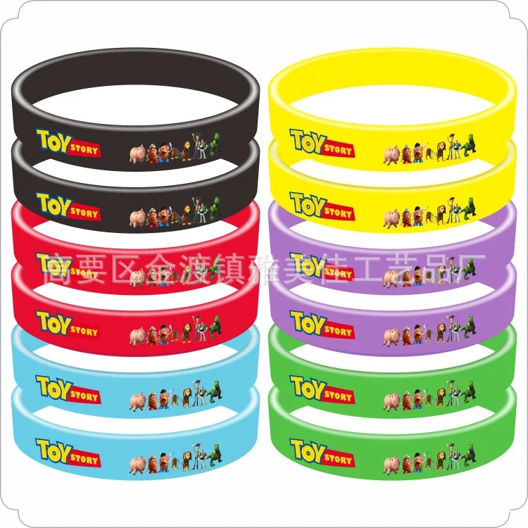 12pcs Toy story Bracelet Anime Woody Buzz Lightyear Jessie Alien Sport Wristand Children Cartoon Silicone Bracelets Party Gifts