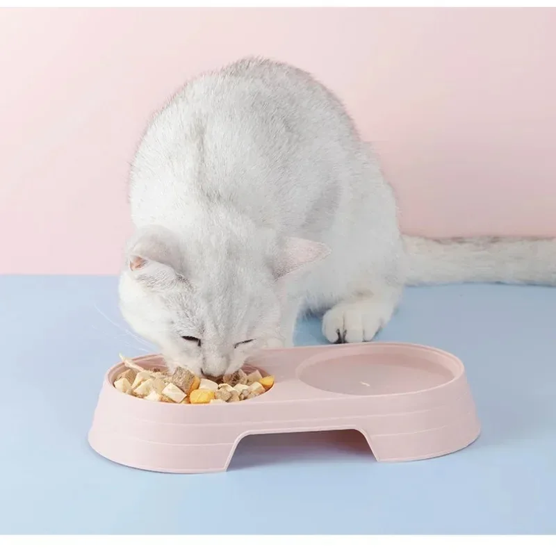 Cat Bowls Pet Double Bowl Plastic Kitten Dog Food Drinking Tray Feeder Cat Feeding Candy Color Pet Supplies Accessories