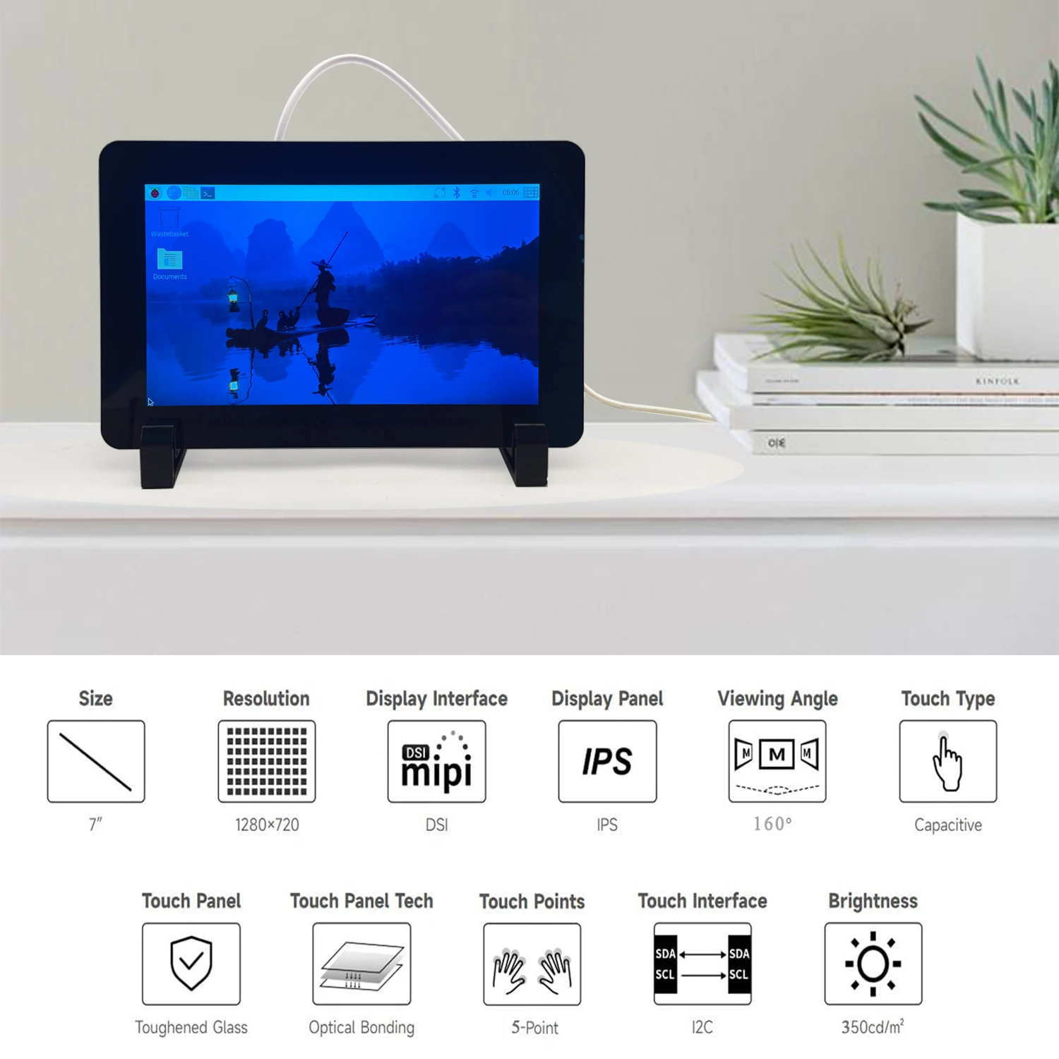 7" DSI IPS 720×1280 HD Capacitive Touchscreen for Raspberry Pi 5/4B/4B+/3A+ DSI & GPIO Powered Touch Anti-Fingerprint
