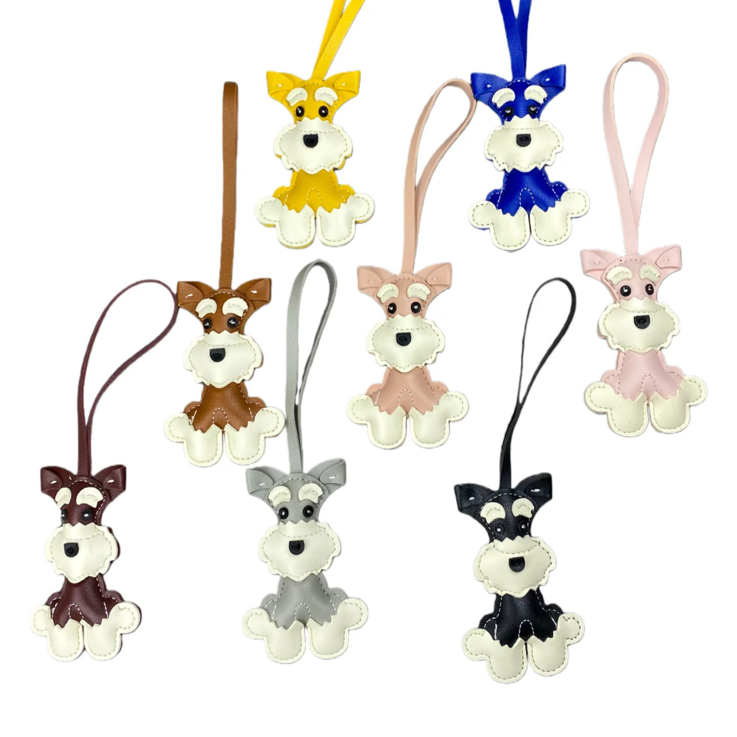 Schnauzer-Taschenanhänger aus PU-Leder für Hunde, 6 Farben erhältlich, niedlicher Haustier-förmiger Welpen-Schlüsselanhänger und Taschenzubehör – Detail 5