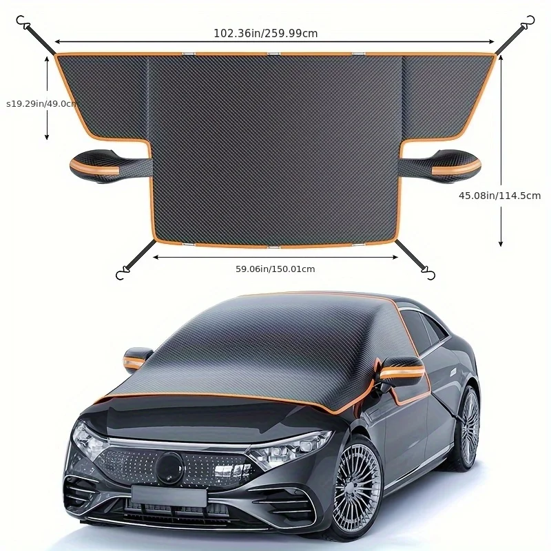 Magnetic Oxford Snow Cover, Thick Frost Guard for All Cars, Easy Install, Durable Winter Ice Protection for Windshield.