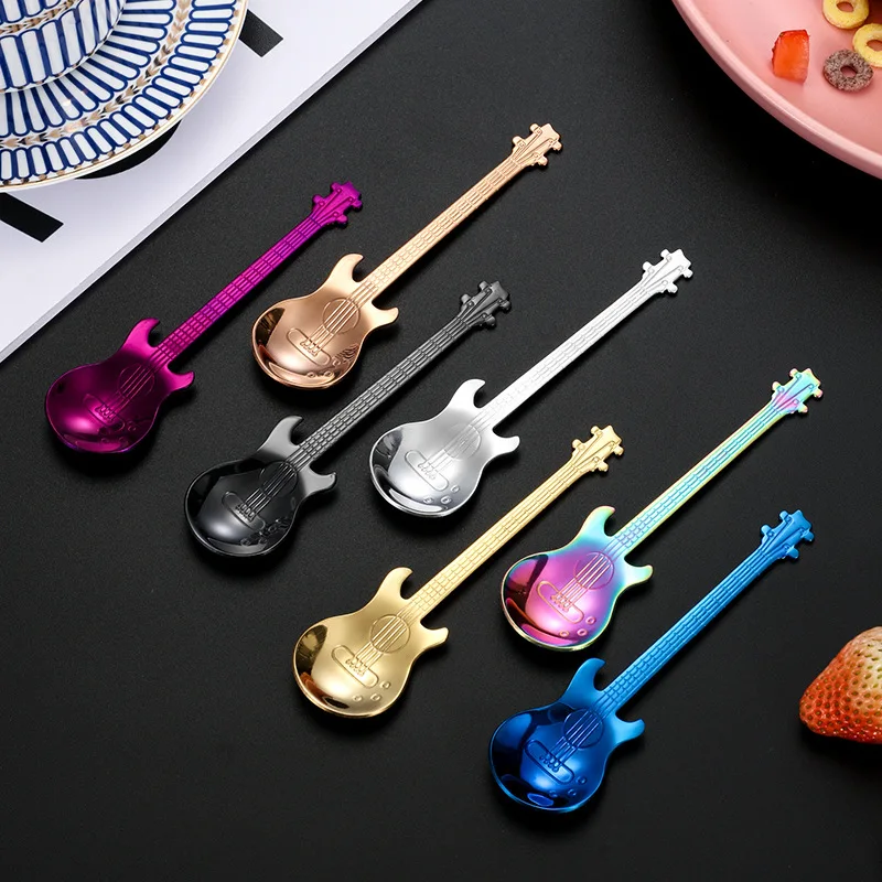 3PCS Stainless Steel Guitar Coffee Teaspoons Creative Cute and Easy To Clean Musical Coffee Sugar Spoon Milk Tea Shop Use Spoons