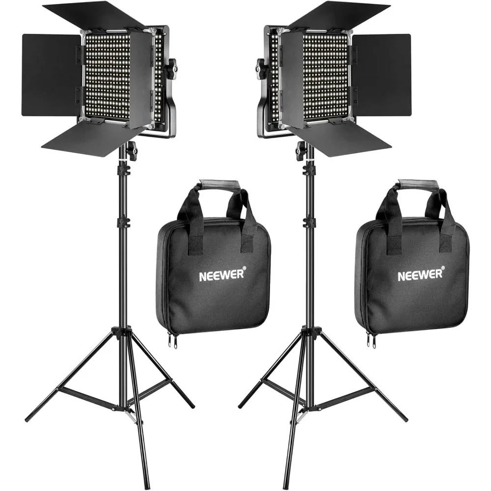 Pack Bi Color 660 LED Video Light and Stand Kit: (2) 3200-5600K CRI 96+ Dimmable Light  for Studio Photography, Video Recording