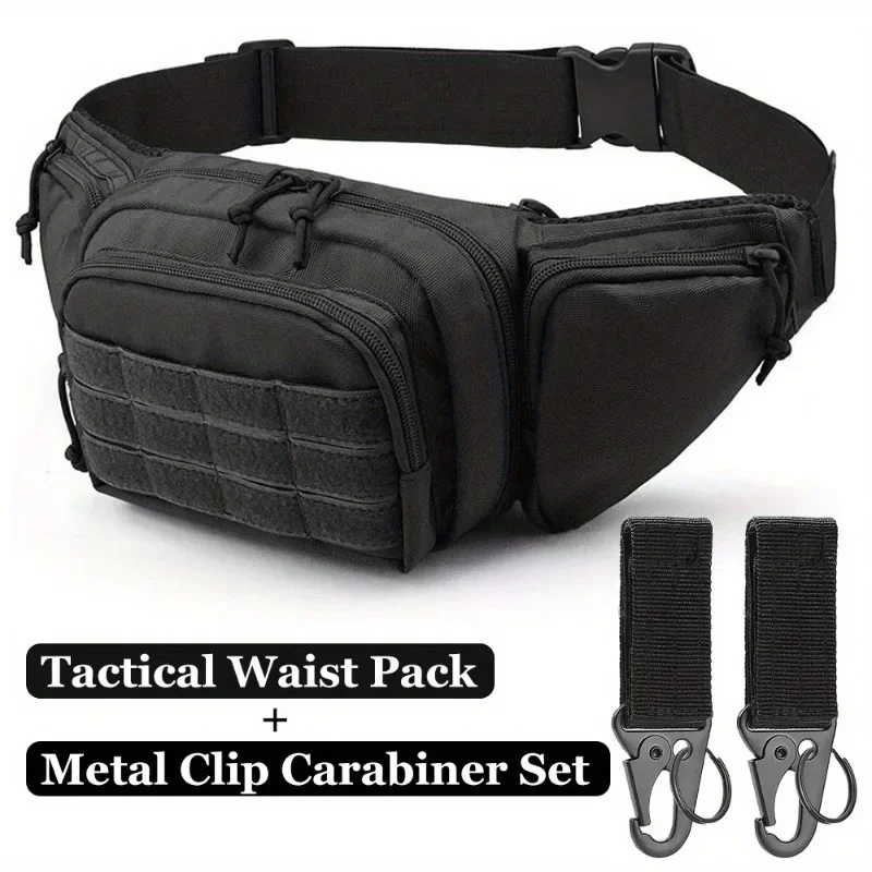 Taktische Gürteltasche, Metallclip, Hakenabdeckung, Nylon, Rucksack, Wandern, Handytasche, taktische Ausrüstung, Klettverschluss, Schlüsselanhänger, schwarzer Metallhaken – Detail 1