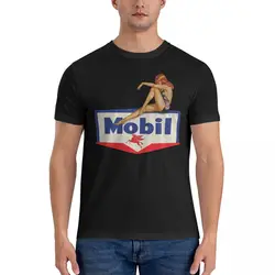 Pin Up T-Shirt Men Mobil Oil Vintage 100% Cotton Tee Shirt Round Neck Short Sleeve T Shirt Gift Idea Tops