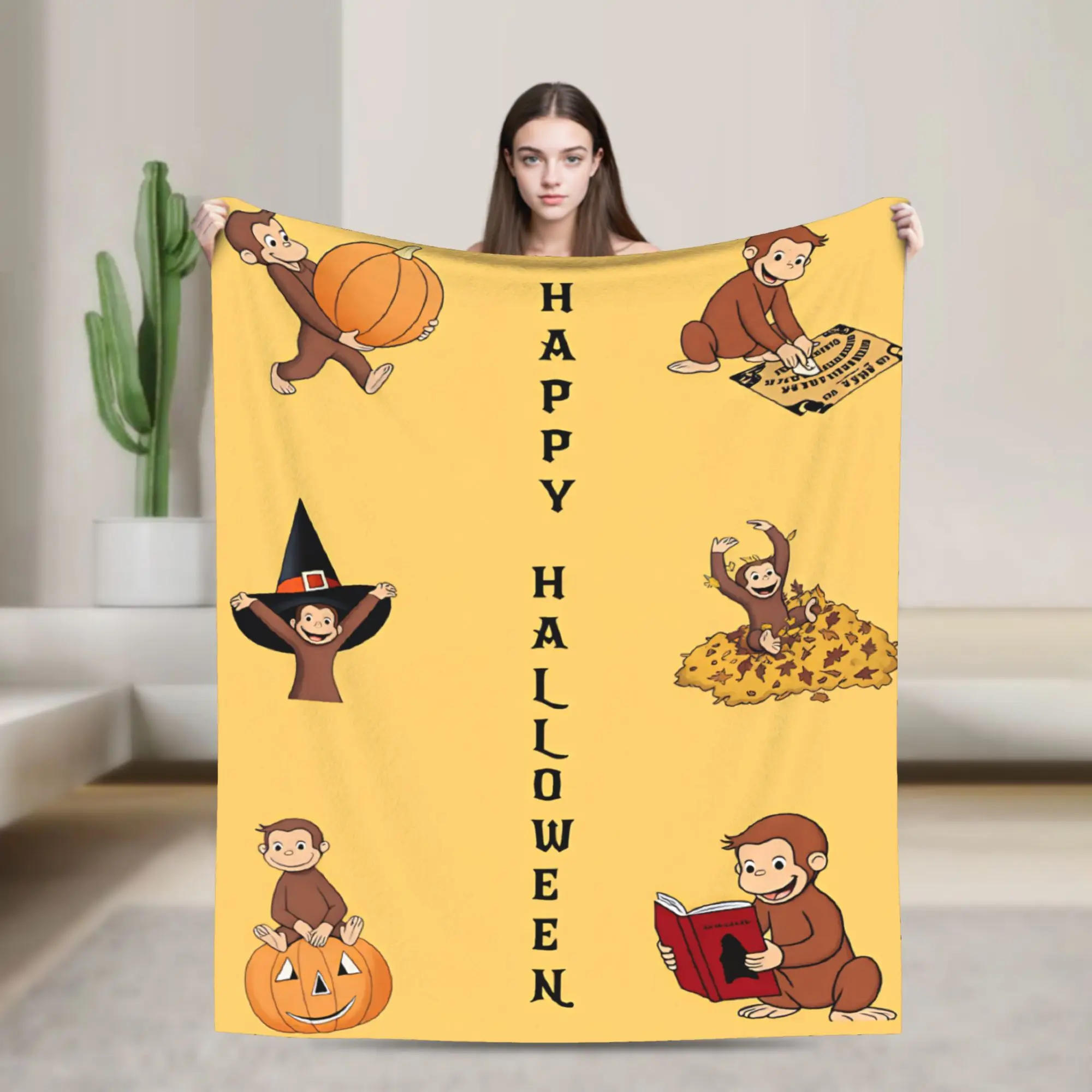 Curious George Happy Halloween Blanket Travel Flannel Throw Blanket For Home Decor Warm Custom Quality Bedspread Birthday Gift