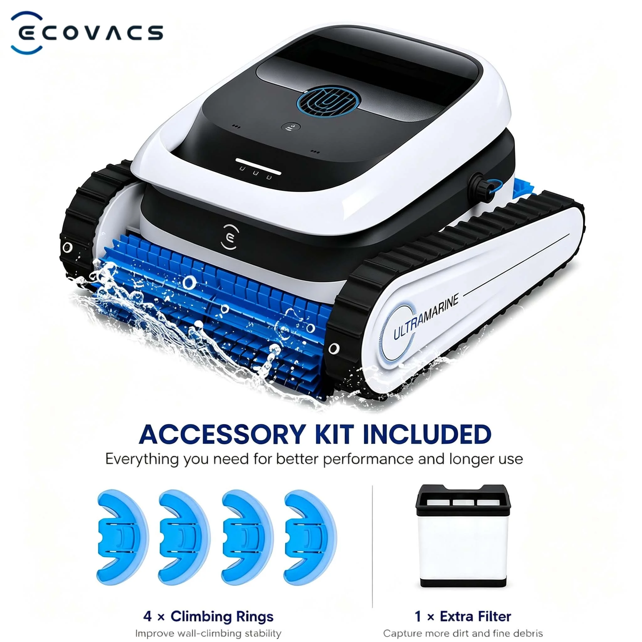 Powerful ECOVACS Ultramarine P1 Pool Cleaner – 180min Runtime Smart Powerful Cordless Robotic Cleaner With Dustbag For Pools