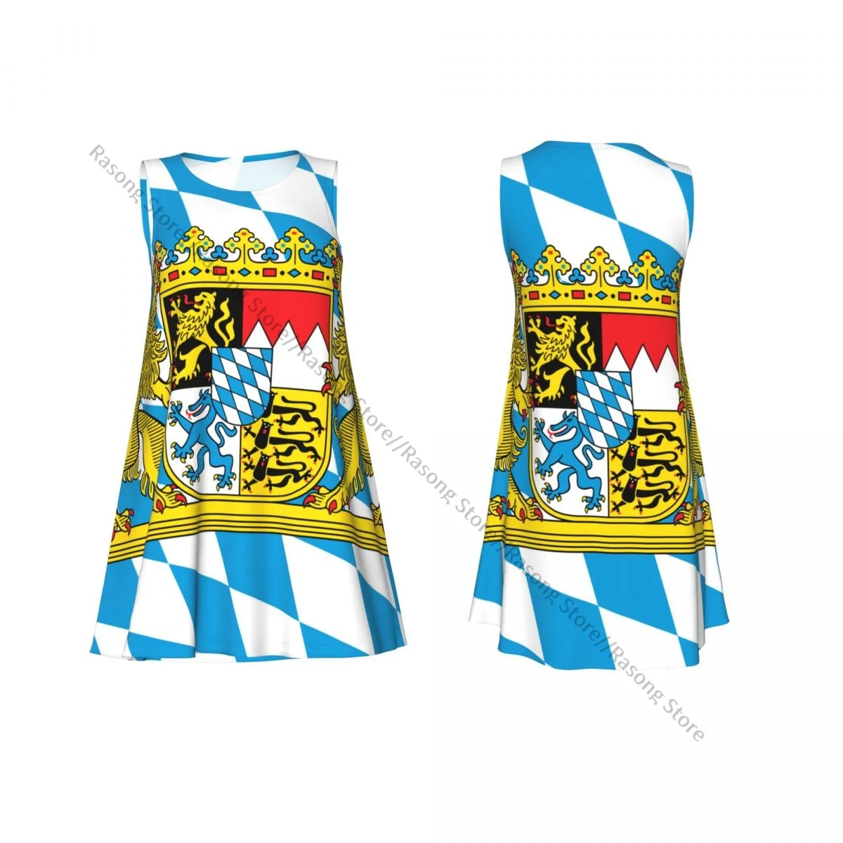 ชุดเดรสสตรีฤดูร้อนชุดลําลองเสื้อยืดชายหาดปกคลุมบาวาเรียกับชุดถังธงสิงโต