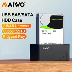 MAIWO 2.5 3.5 inch SAS Hard Drive Docking Station 5Gbps with UASP 22TB Capacity SATA to USB 3.0 Adapter Enclosure Reader for pc