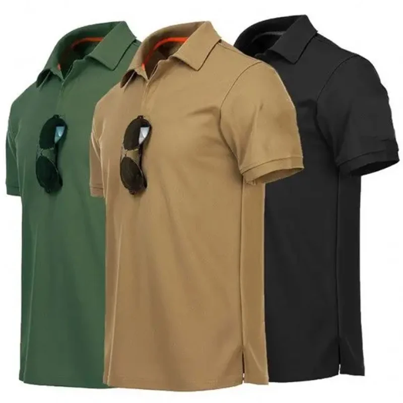 Men\'s Summer Quick Dry Embroidered Polo Shirts Plus Size Military Clothes Tactical Sleeve Badge Tops Turn-down Army T-shirts