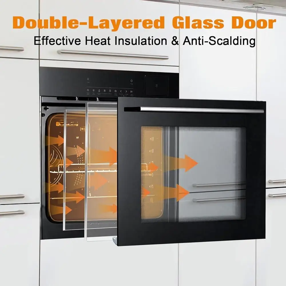 24 Inch Electric Wall Oven Convection Multi-Function with 102 Recipes Child Lock Self-Cleaning Energy Efficient 3000W Cooking