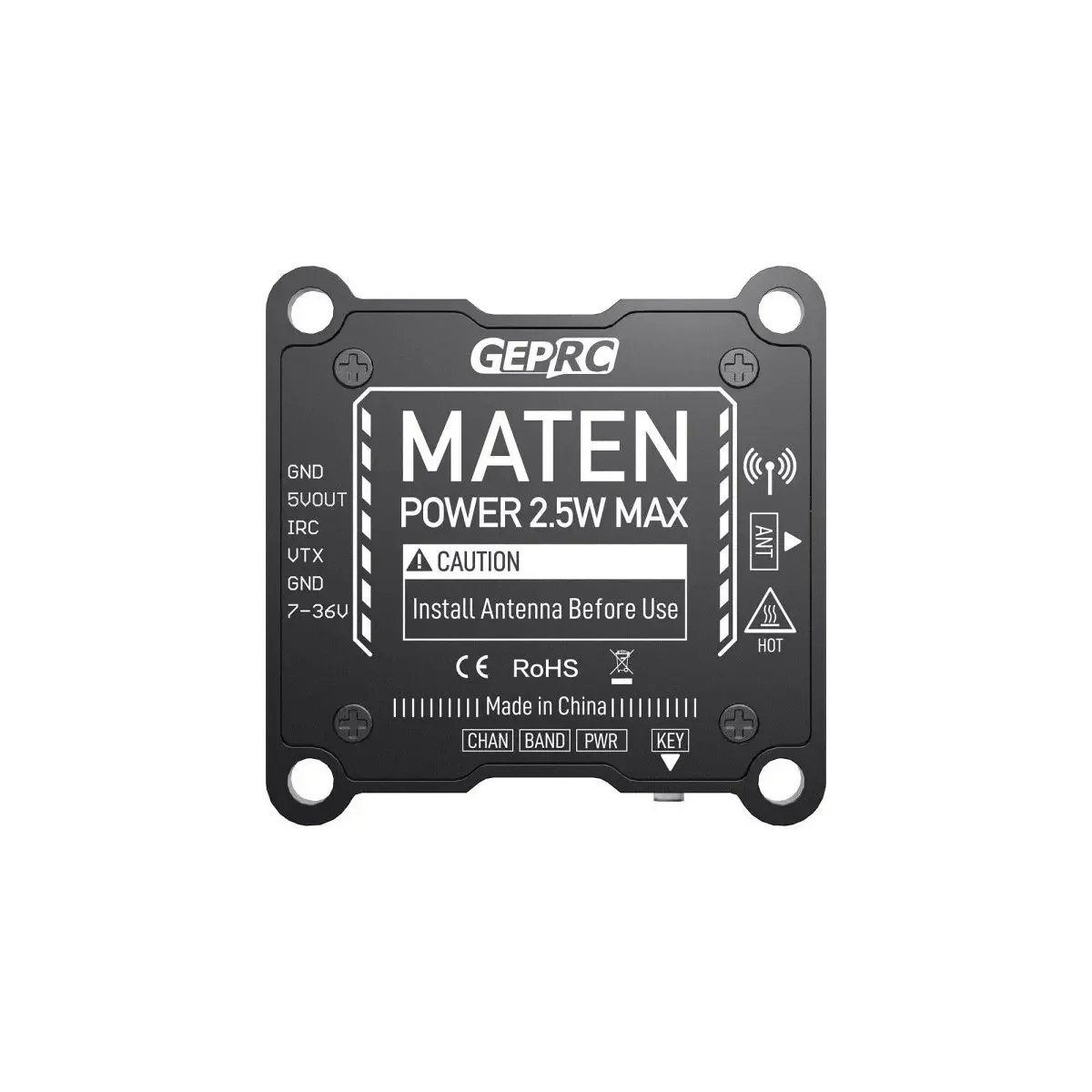 

GEPRC MATEN 5.8G 2.5W VTX 2500mW Transmitter Module 7V - 36V Built in Microphone for FPV Long Range Racing Drone