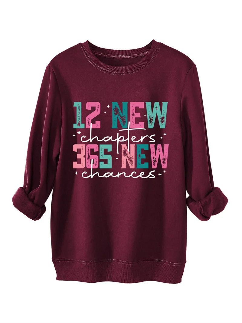 Autumn and winter thickened warm fashion casual 12newchapters365new printed women's crewneck fleece hoodie