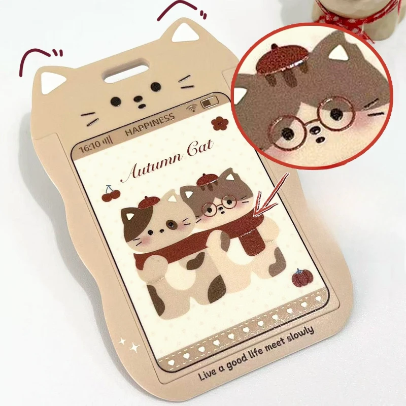 Cat Ear Wave Card Holder kpop Photocard Frame ID Badge Case for School Campus Cards Cute K-pop Photocard Protector with Lanyard