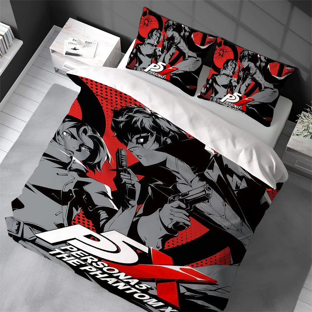 P-Persona 5 The P-Phantom X Duvet Cover Set Home Style Bedding Soft Laundry Cotton Bed 3 Piece Set Student Dormitory Gift