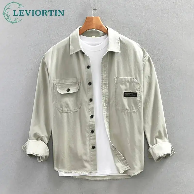 

Осень 202, мужская японская рабочая одежда в стиле ретро, повседневная рубашка из чистого хлопка, модная универсальная молодежная куртка с воротником и свободными плечами