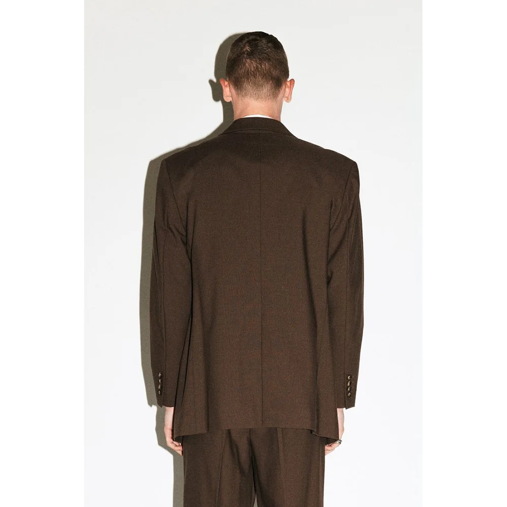 Loose Brown Peaked Lapel Single Breasted Men Suits Wedding Formal Party Fashion Man Sets Banquet Sets 2 Pieces (Jacket+Pants)