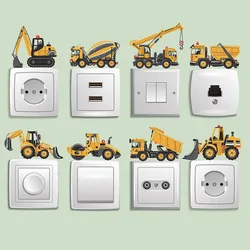 Cartoon Nordic Crane Excavator Tractor Switch Sticker Kid Baby Bedroom Decoration Self-adhesive Home Decor Child Wall Decals