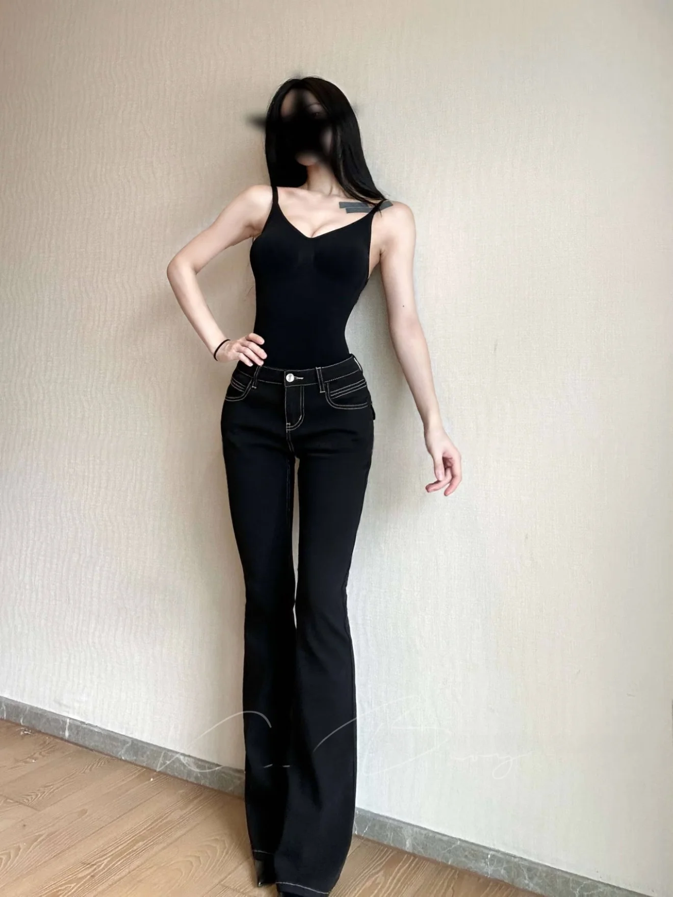 

Bla Slim Fit Low Waist Floor Length Jeans Women's Sexy Sle High Elastici Bootcut Pants Tightening And a Effect