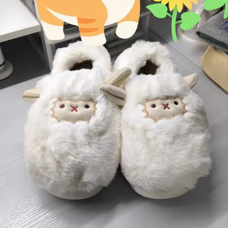 

Funny Cute Lamb Plush Home Slippers Shoes For Men And Women'S Household Warm And Non Slip Winter Couple Cotton Slippers For Kids