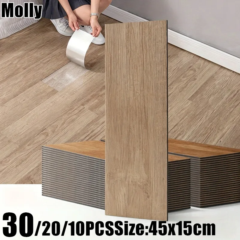 Self-Adhesive Wood Grain Floor Tiles Peel & Stick PVC Floor Stickers for Living Room Bedroom Kitchen Easy Install Wood Planks
