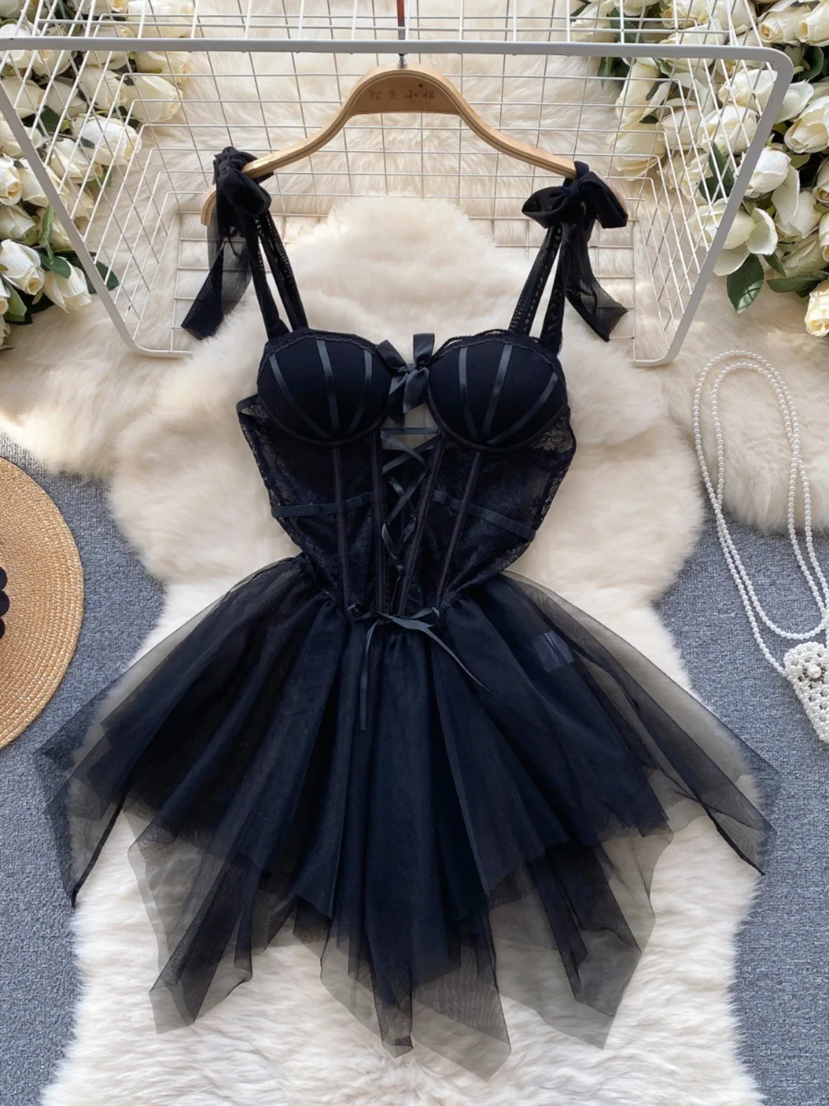 Gaun Pengantin Seksi untuk Role Play, Pakaian Tidur Wanita Model Sheath dengan Tali Spaghetti, Pakaian Tidur Wanita dengan Renda dan Kain Gauze, Piyama Erotis