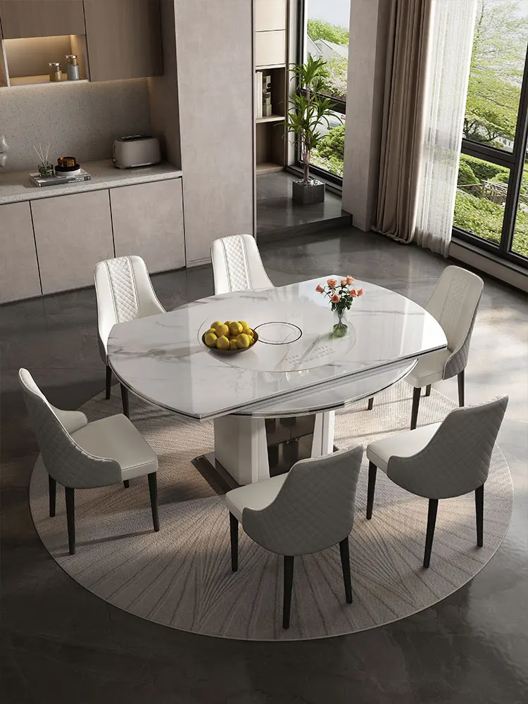 Rock Slab Dining Table with Induction Cooker, Warming Plate, Simple Telescopic Household Multi-functional Dining Table