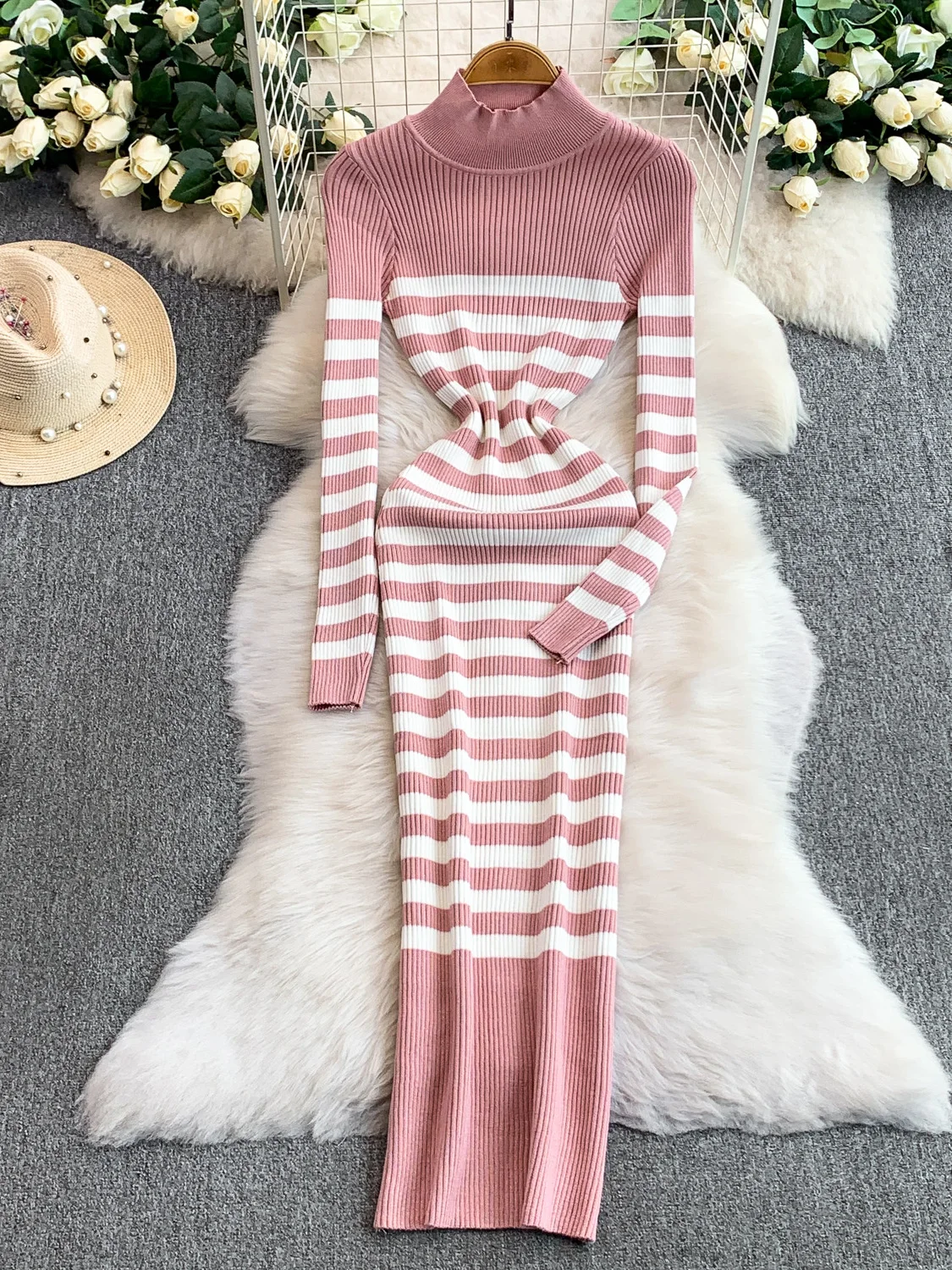 Coreano sle gola alta de malha dr feminino outono inverno cintura elástica atrevida base camada longa malha dr