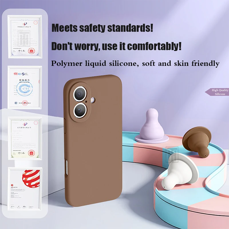 Brown New Liquid Silicone Camera Protection Case for iPhone 16 15 14 13 11 12 Pro Max Plus Soft Shockproof Colorful Cover