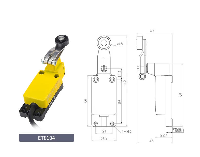 Waterproof ME-8100 Series Limit Switch AC250V 1NO/1NC Self-Reset Touch, Controller with DIN Rail, Mount for Industrial Machine