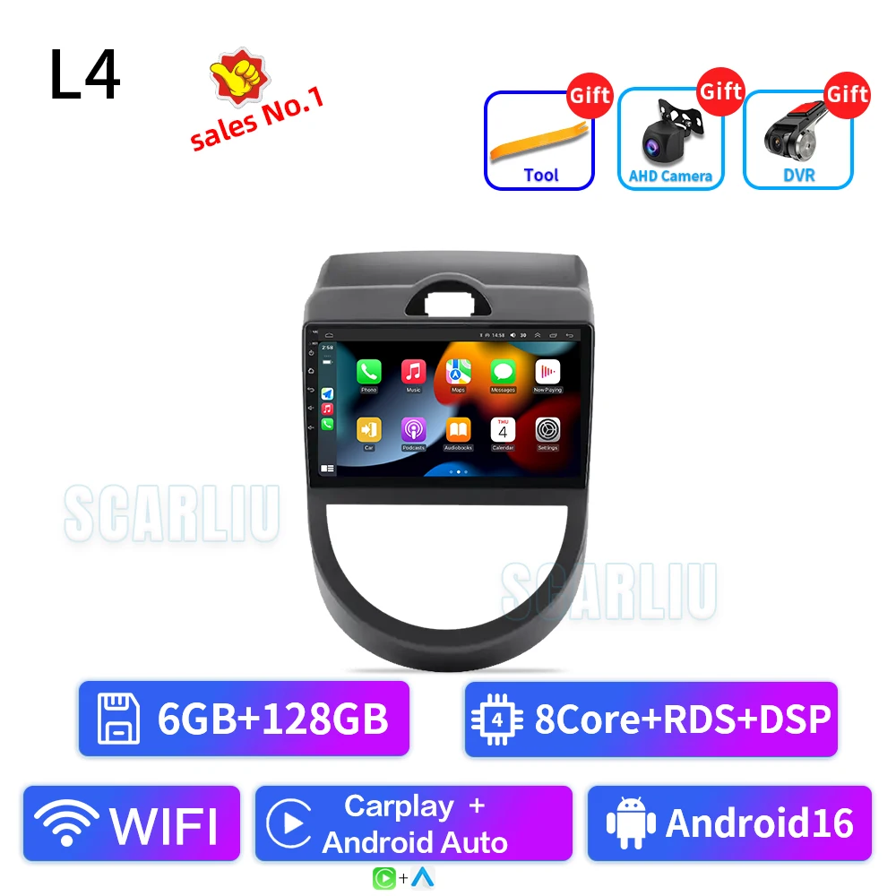 Android 16 voor Kia Soul 1 AM 2008 2009 2010 2011 Carplay Auto autoradio multimediaspeler autoradio GPS navigatie BT head unit