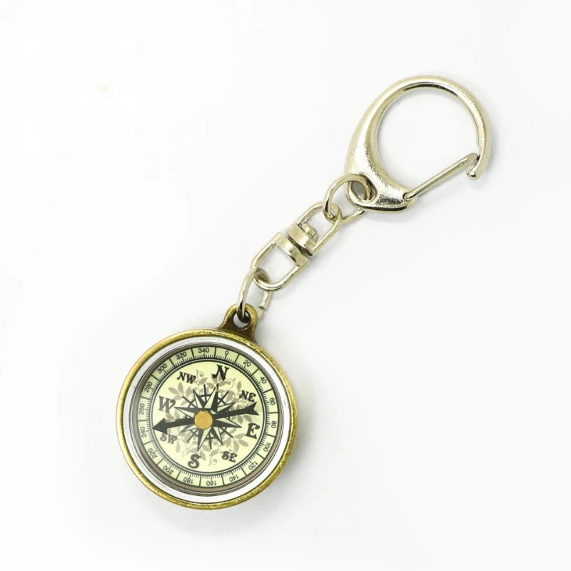 Hot selling outdoor product, vintage zinc alloy metal compass with chain, keychain, compass