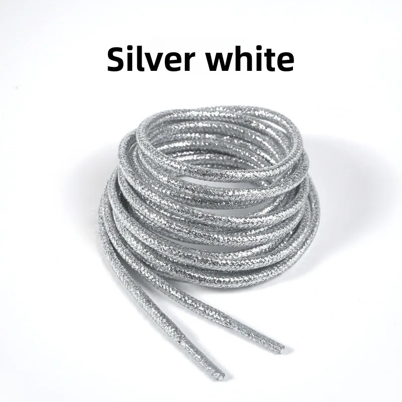 Shiny Metallic Glitter Round Shoelaces 1 Pair Colorful Gold Silver Thread Decorative Shoe Rope Replacement for White Sneakers