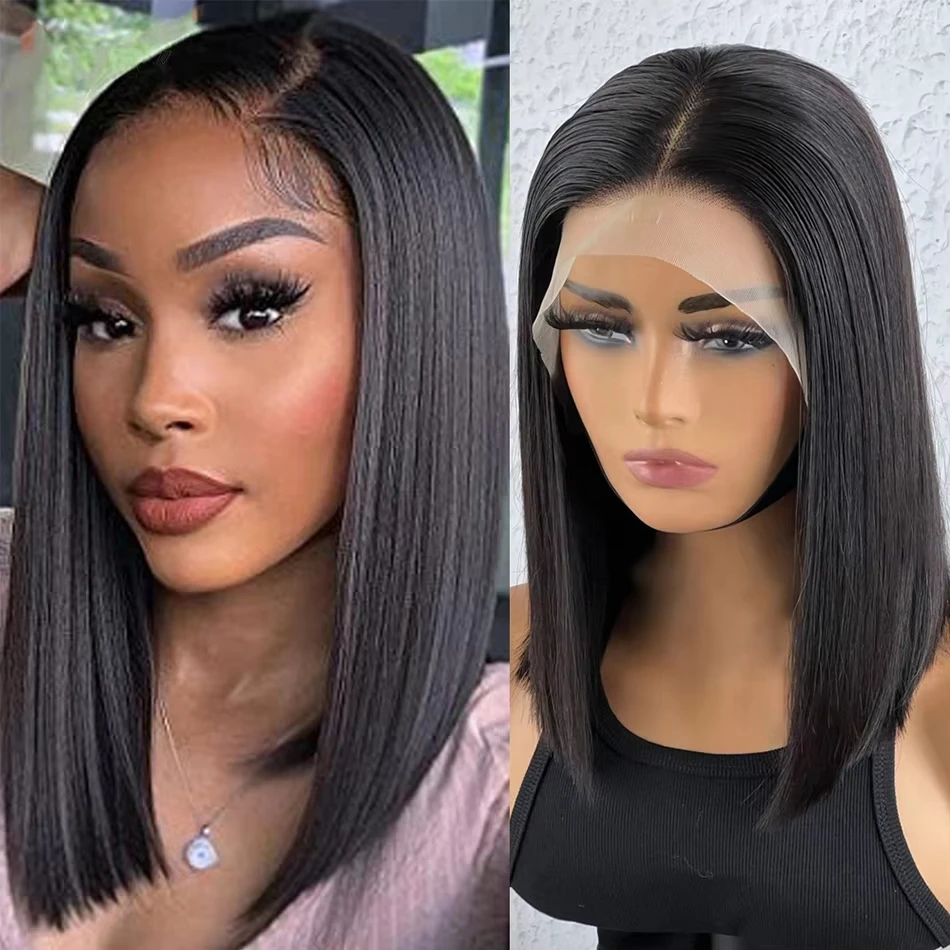Wear and Go Glueless Wig Straight Short Bob Human Hair Wigs 13x4 HD Transparent Lace Frontal Peruvain Remy Hair Bob Glueless Wig