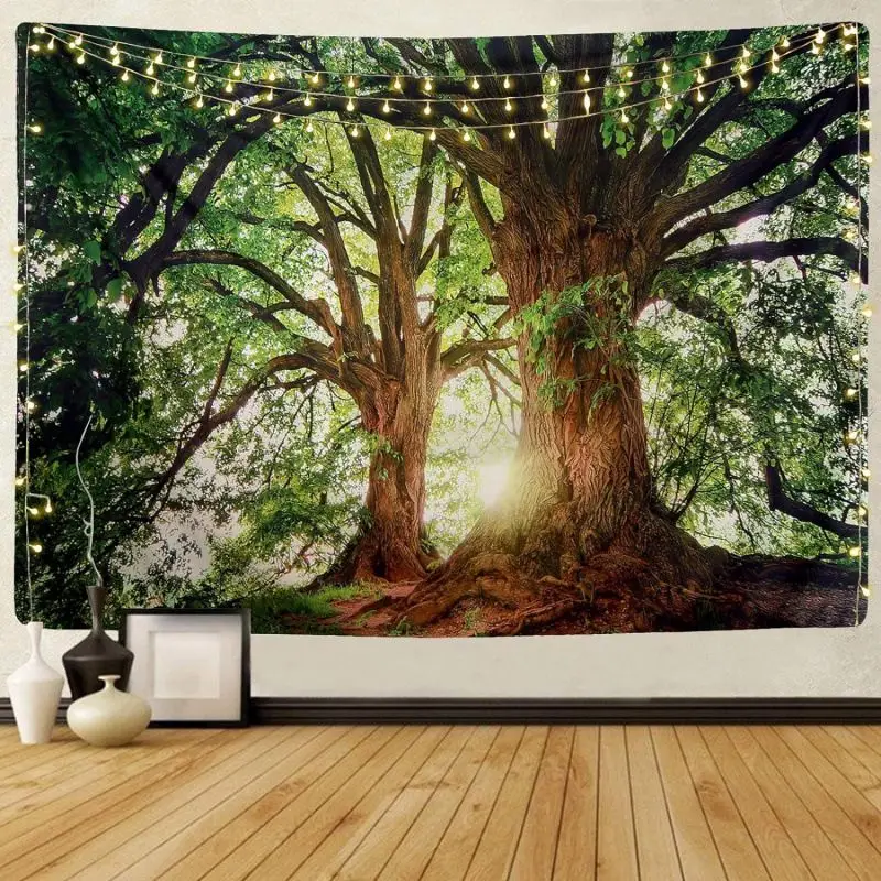 VIKAMA Ancient Tree Sunshine Forest Tapestry Big Tree Landscape Photography Background Cloth Wall Decoration Room Decoration