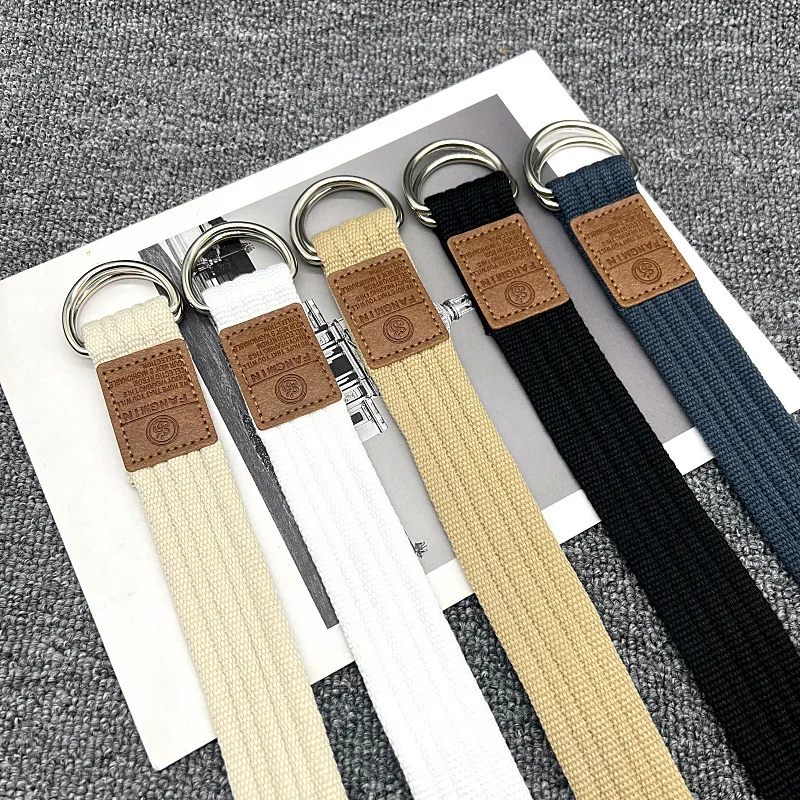 New Unisex Canvas Belt Double Ring Buckle Belts Men Women's Casual Business Cowboy Pants Belt