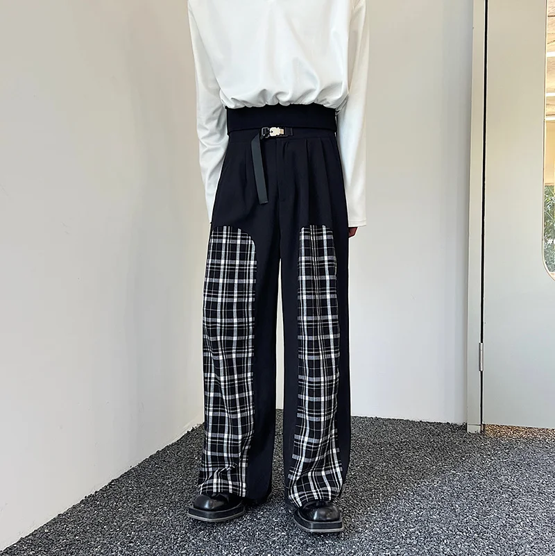 

Design Sensation Men's Casual Pants High Waist Straight Leg Belt Bule Hip Hop Haome Wide Leg Pants Youthful Energy