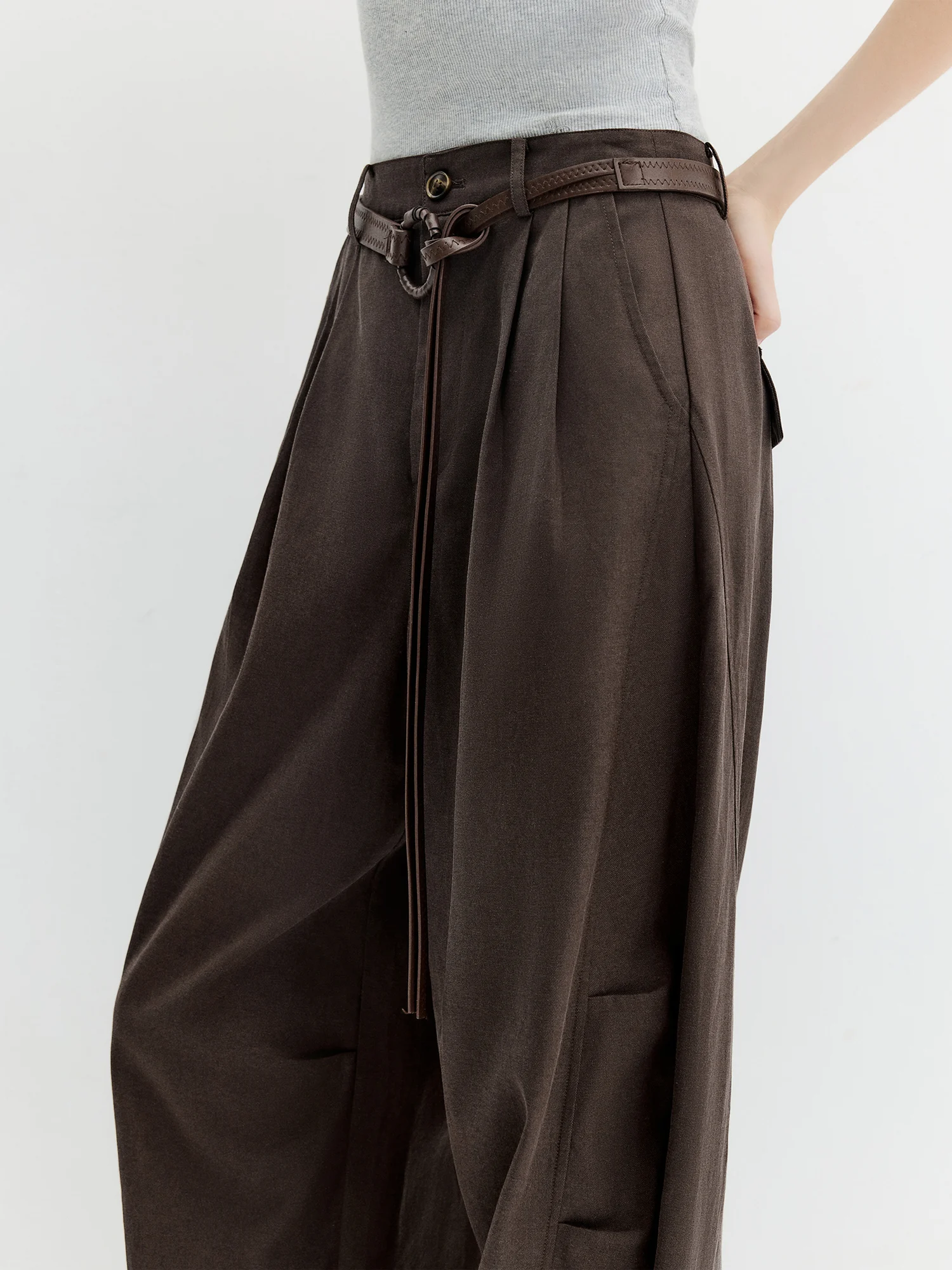 FSLE 2026 Fall Women's Chic High Waist Cotton Plaid Wide Leg Dress Pants - Relaxed Fit Casual Trousers for Daily Wear Style