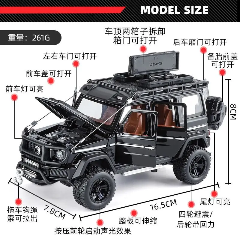 1:32 scale brabus g550 4x4 offroad suv alloy diecast model eight doors open roof luggage pull back light sound kids toy gift