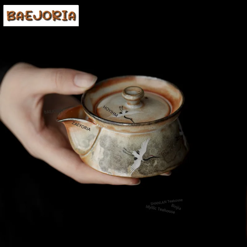 BAEJORIA 90ml Wood-fired Porcelain Crane Teapot Boutique Tea Infuser Pot Tea Making Kettle With Filter Oolong Tea Tableware