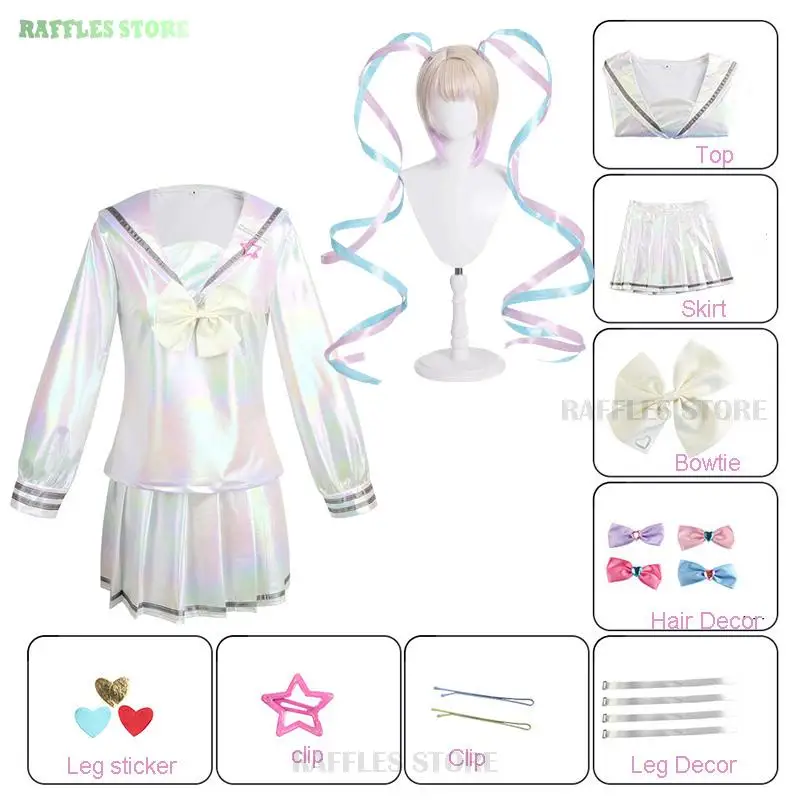 Bedürftige Mädchen Überdosis Kangel Cosplay Kostüm Lolita Schuhe Mantel Rock Uniform Perücke Halloween Cos Laser Farbe Röcke Band Perücke