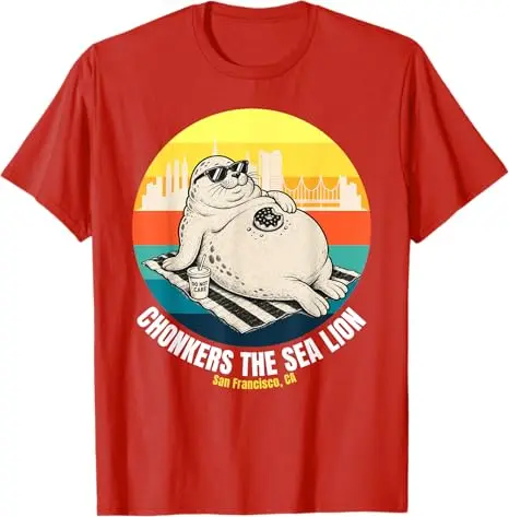 Chonkers The Sea Lion San Francisco Lustiges Robben-T-Shirt, Sommermode, kurzärmelig, Vintage-Spruch-T-Shirt, Neuheitsgeschenk, Streetwear – Detail 4