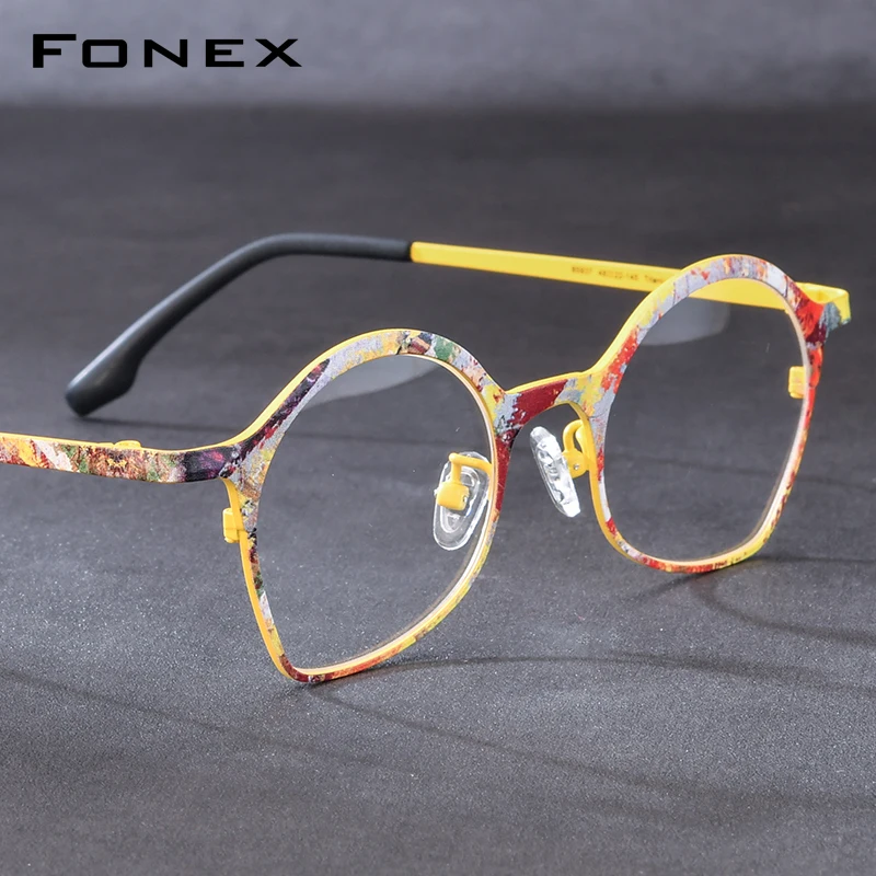 FONEX Pure Titanium Eyeglasses Frame Women Brand Design Retro Cat Eye Glasses Fashion Ultralight Vintage Japanese Eyewear 85937