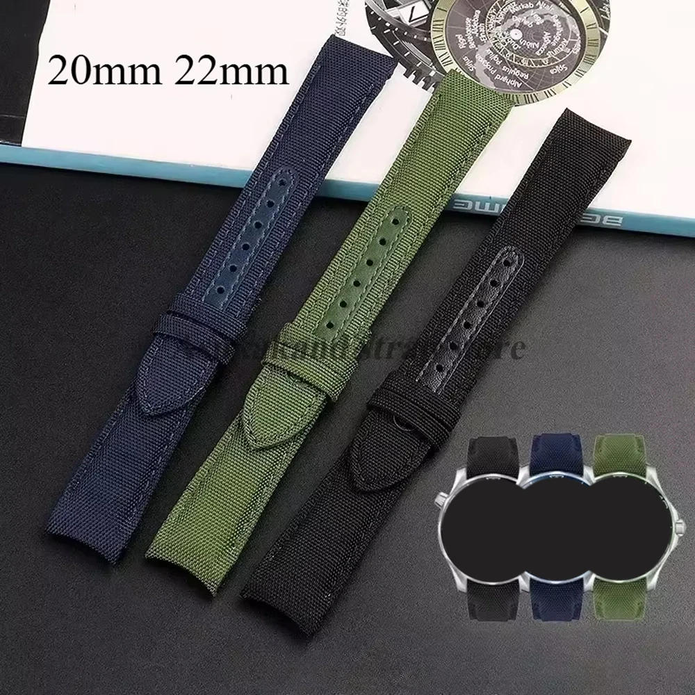 Curved End Nylon Leather Watch Band for Omega Planet Ocean Seamaster 300 Belt Men Women Canvas 20mm 22mm Watch Strap Accessories