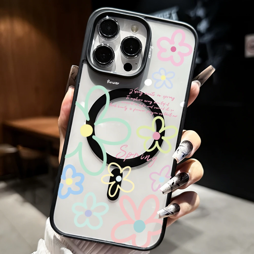 Frühlingsblumen Transparente Hülle für Magsafe iPhone 15 16 Pro Max 17 16 14 11 13 12 Pro Max Plus Hüllen Magnetisches Kabelloses Laden Coque – Detail 1