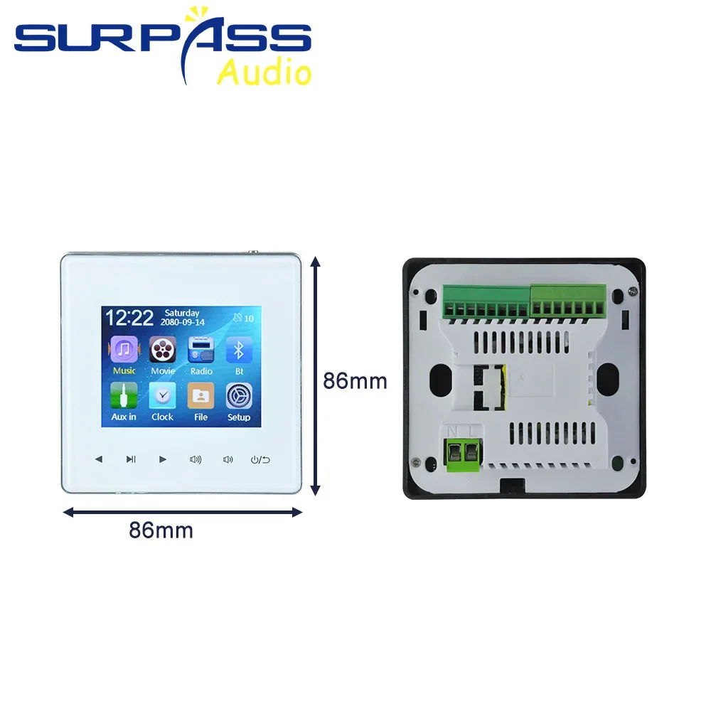 Mini amplificateur audio mural avec haut-parleur de plafond, clé tactile, compatible Bluetooth, FM haute puissance, système PA, HOGym, 2.8 pouces, 25W