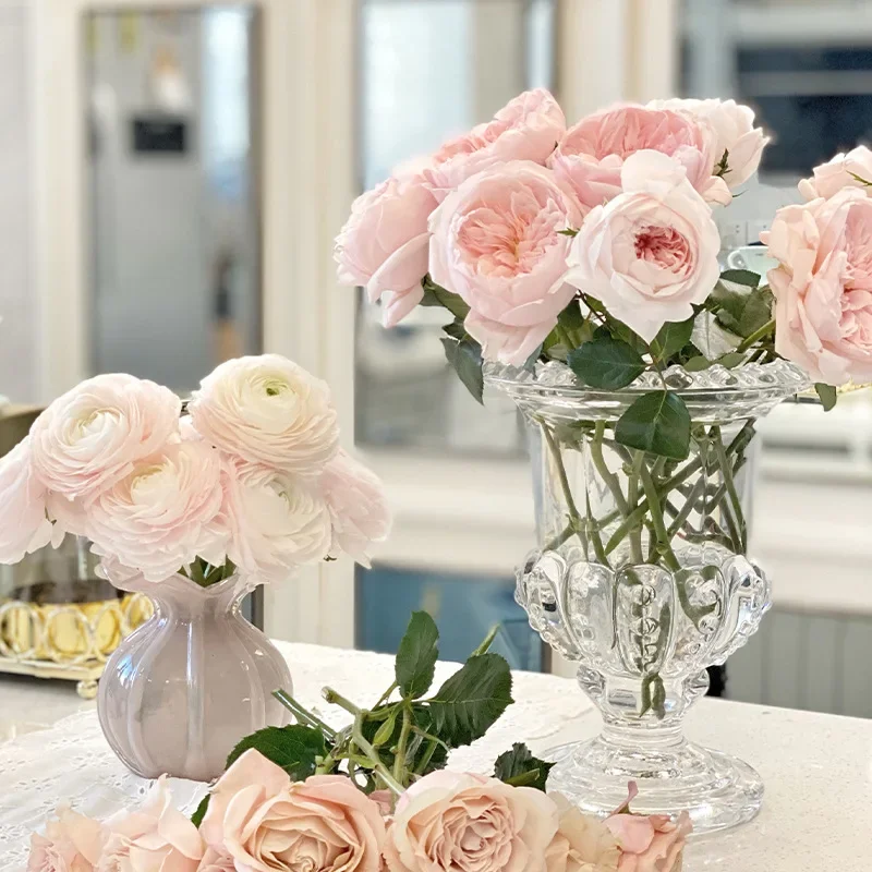 Vaso de vidro romano pequeno transparente, vaso artificial, decoração de mesa de casamento em casa