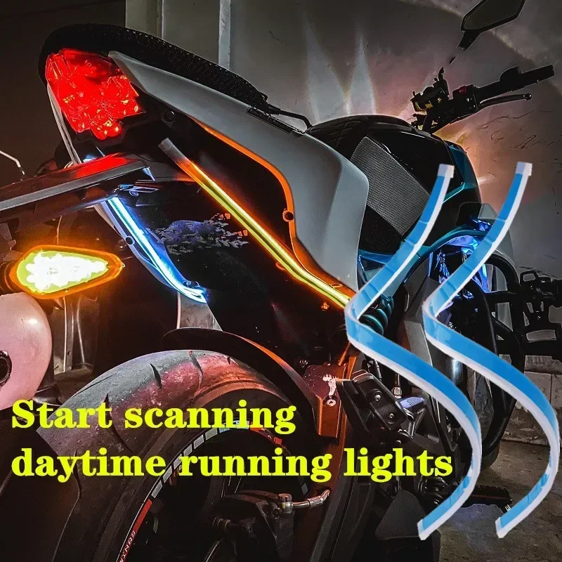 2Pcs DRL LED Strip Car Turn Signal Light Bright Lamp Strip Flexible Tube Waterproof Daytime Running Light for Car Headlight 12V
